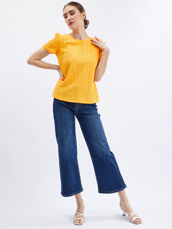 Orsay Жълта дамска тениска с декоративни детайли ORSAY