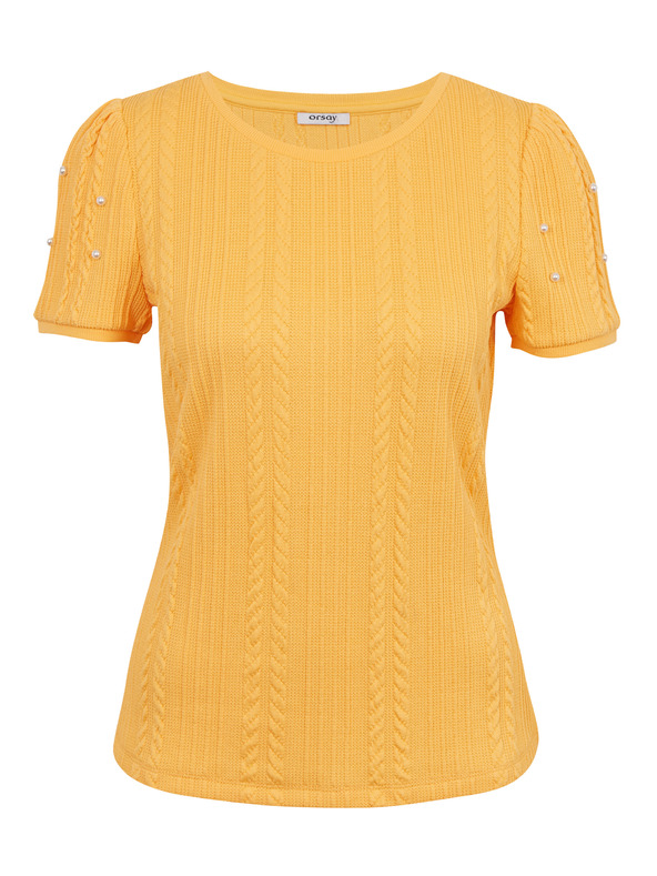 Orsay Жълта дамска тениска с декоративни детайли ORSAY