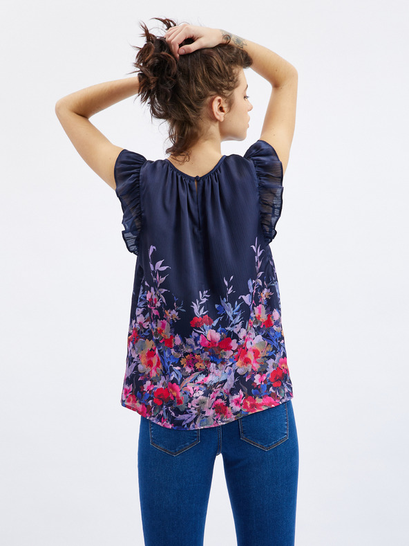 Orsay Тъмносиня дамска блуза на цветя с волан ORSAY