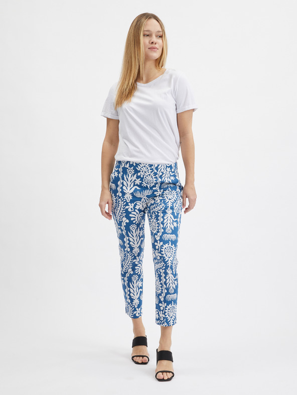 Orsay Бяло-син дамски панталон с десен ORSAY