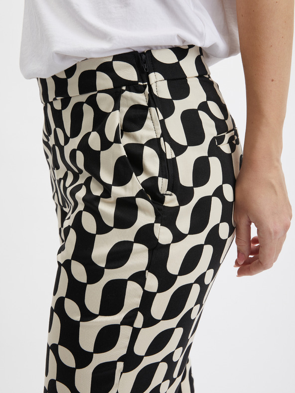 Orsay Кремаво-черен дамски панталон с десен ORSAY