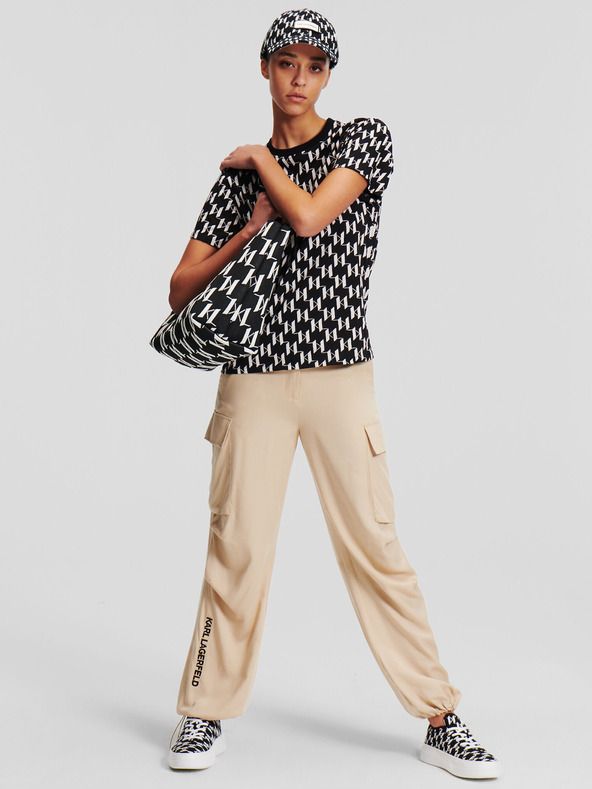 Karl Lagerfeld Дамска тениска с монограм KARL LAGERFELD в бяло и черно