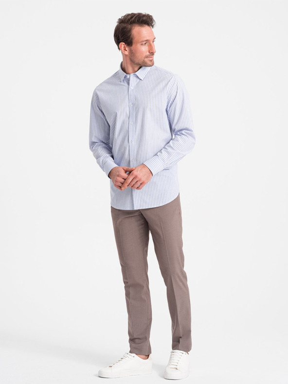 Ombre Clothing Светлосиня мъжка риза на райета Ombre Clothing