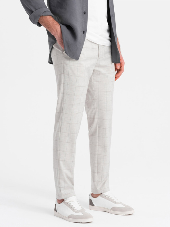 Ombre Clothing Светлосиви мъжки карирани панталони Ombre Облекло