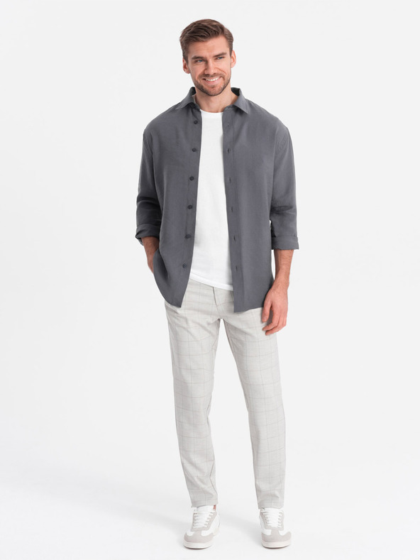 Ombre Clothing Светлосиви мъжки карирани панталони Ombre Облекло