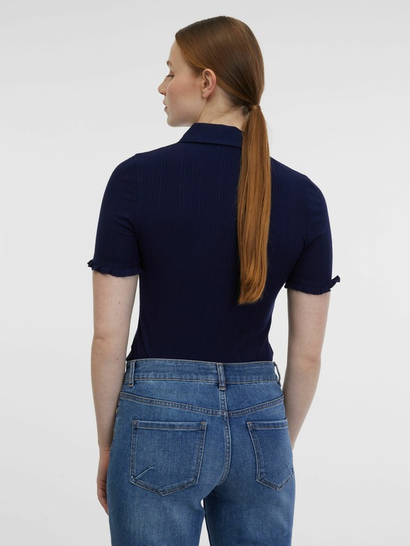 Orsay Синьо-кремава дамска поло тениска на райе ORSAY