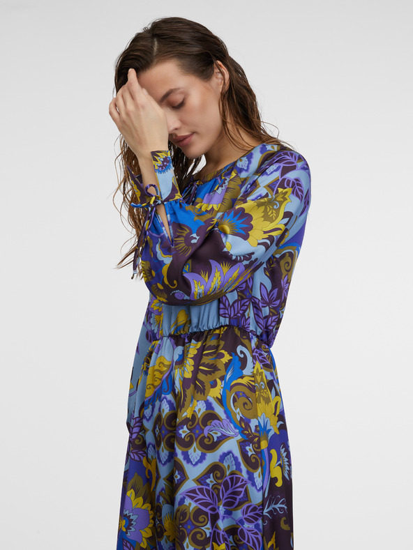 Orsay Синя дамска сатенена миди рокля с десен ORSAY