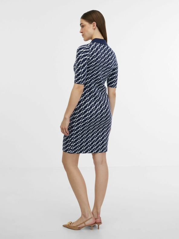 Orsay Тъмносиня дамска рокля-пуловер с десен ORSAY