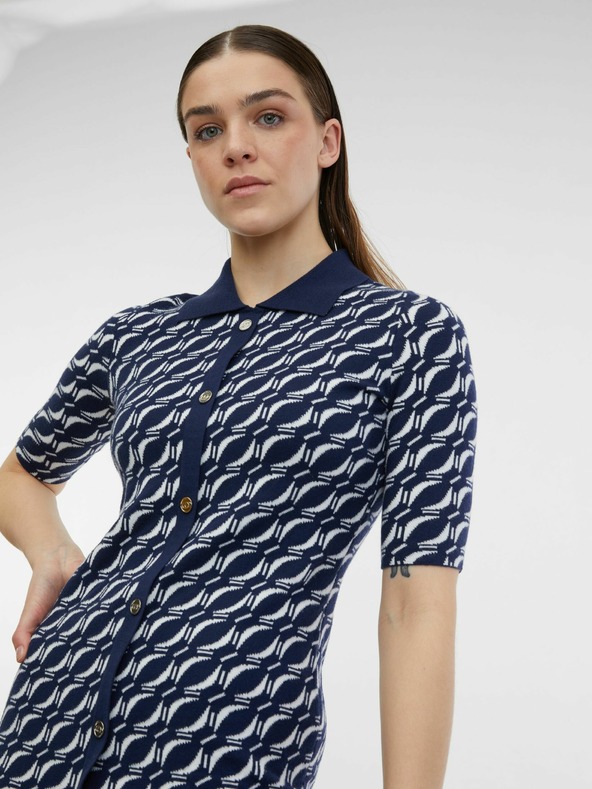 Orsay Тъмносиня дамска рокля-пуловер с десен ORSAY