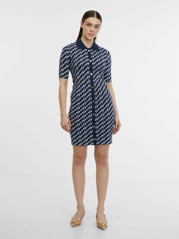 Orsay Тъмносиня дамска рокля-пуловер с десен ORSAY