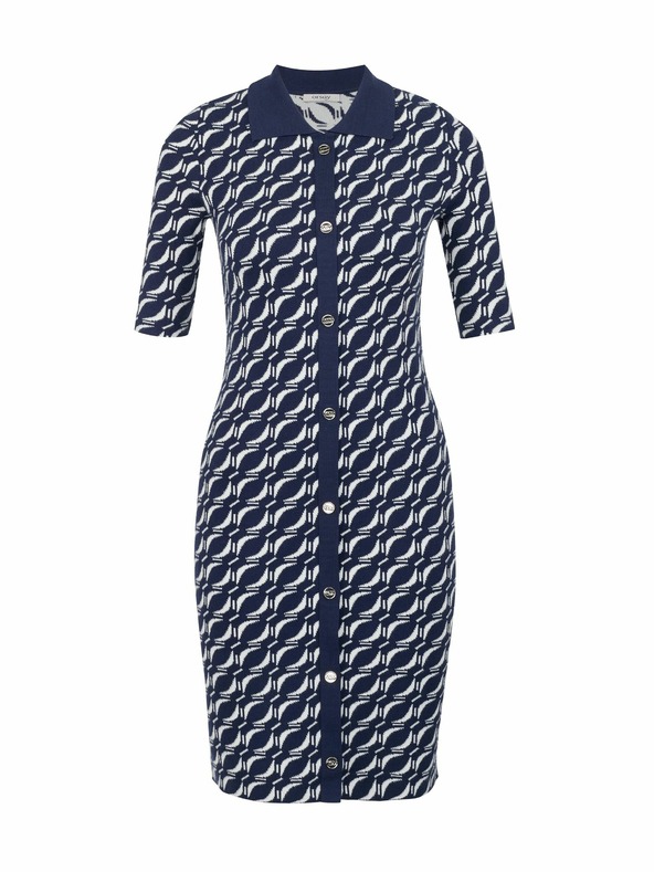 Orsay Тъмносиня дамска рокля-пуловер с десен ORSAY