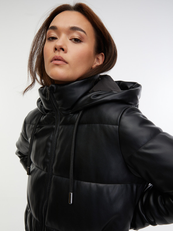 Orsay Черно дамско ватирано палто от изкуствена кожа ORSAY