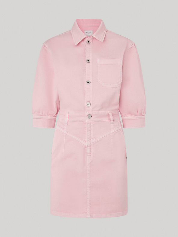 Pepe Jeans Розова дамска рокля от деним Pepe Jeans Gracie