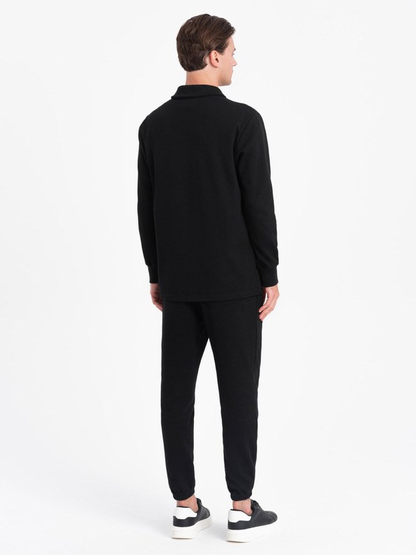 Ombre Clothing Черен мъжки суитшърт с поло яка + панталон Ombre Clothing