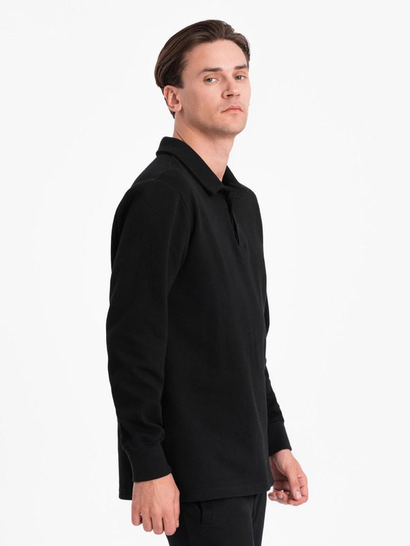 Ombre Clothing Черен мъжки суитшърт с поло яка + панталон Ombre Clothing