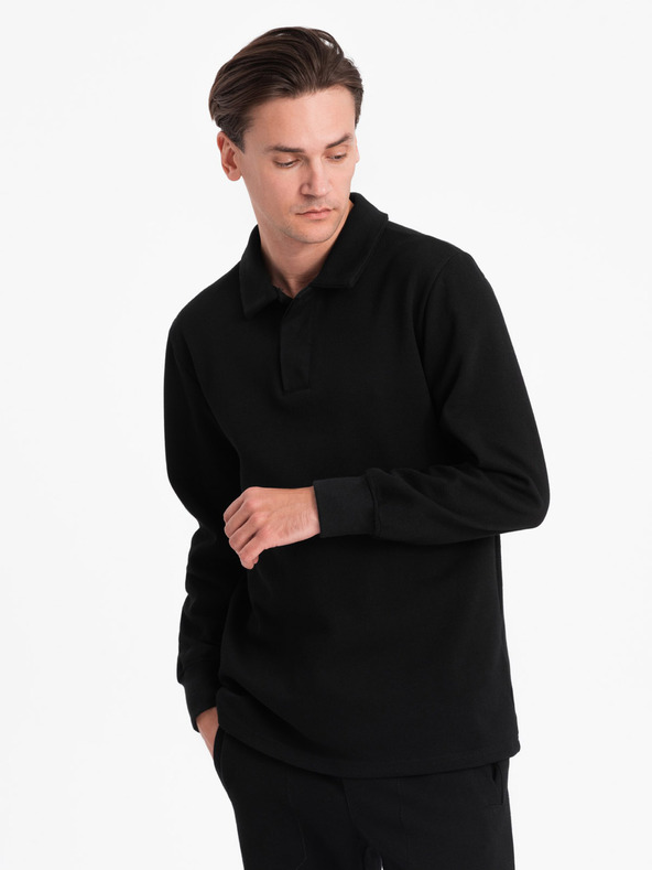 Ombre Clothing Черен мъжки суитшърт с поло яка + панталон Ombre Clothing