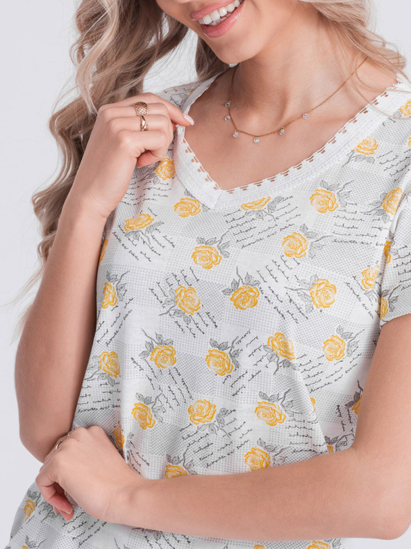 Edoti Бяло-жълта дамска пижама с флорални мотиви Edoti