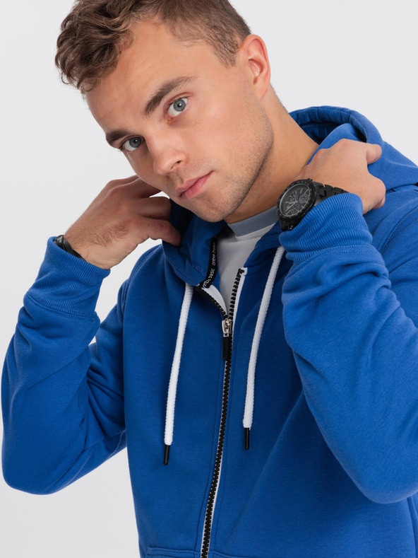 Ombre Clothing Син мъжки суитшърт с качулка с цип Ombre Clothing