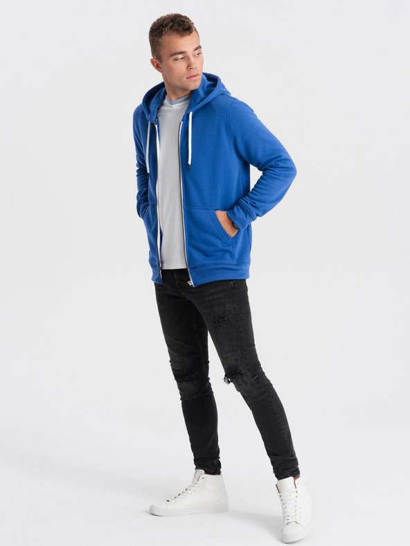 Ombre Clothing Син мъжки суитшърт с качулка с цип Ombre Clothing