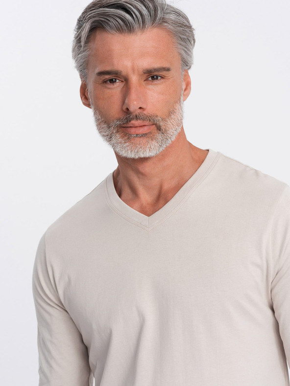 Ombre Clothing Бежова мъжка основна тениска Ombre Clothing