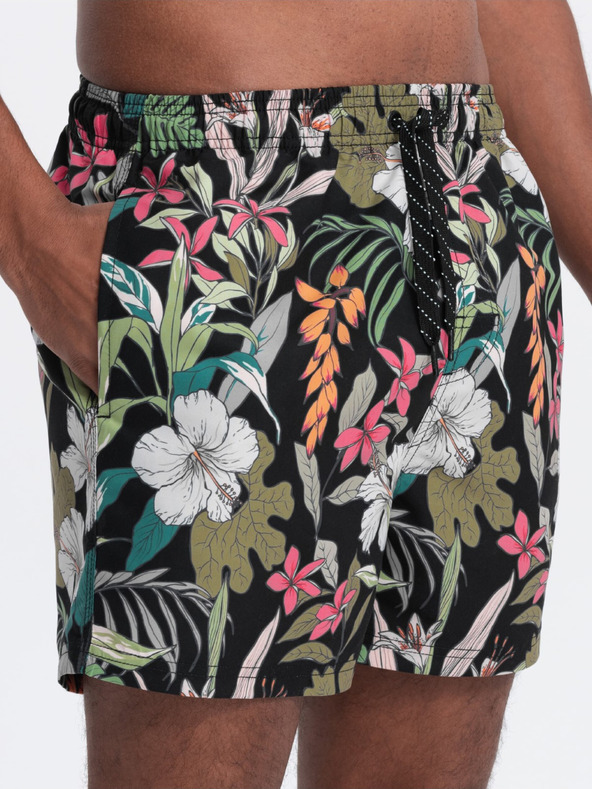 Ombre Clothing Мъжки черно-зелен бански с тропически шарки Ombre Clothing