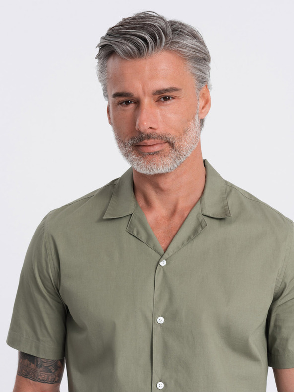 Ombre Clothing Мъжка риза с къс ръкав в цвят каки Обличане