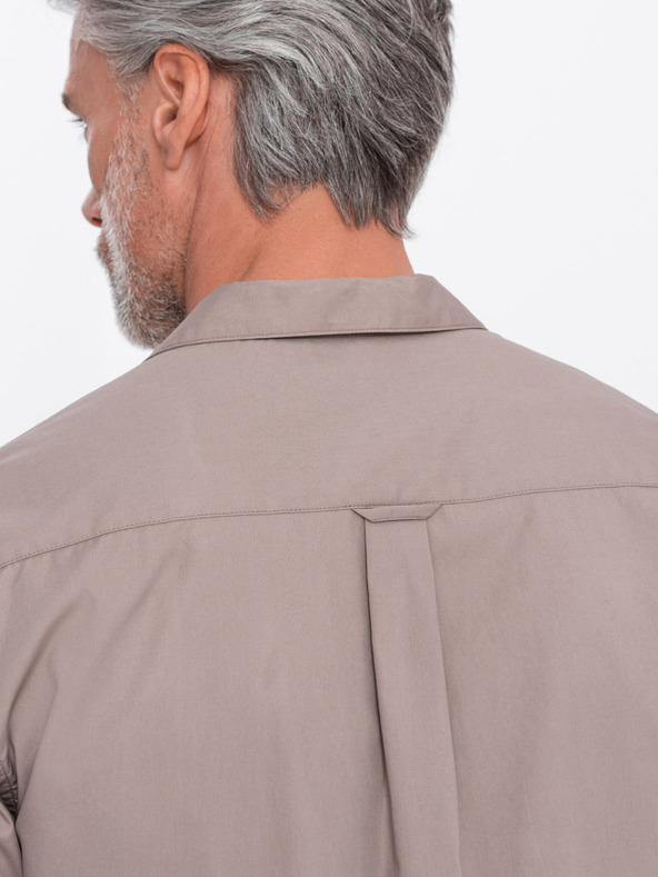 Ombre Clothing Кафява мъжка риза с къс ръкав Ombre Облекло