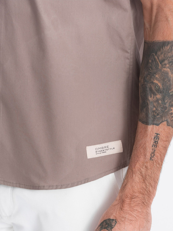 Ombre Clothing Кафява мъжка риза с къс ръкав Ombre Облекло