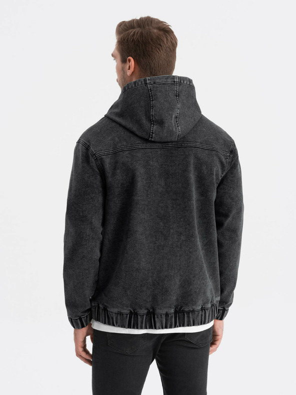 Ombre Clothing Черно мъжко дънково яке с качулка Ombre Clothing