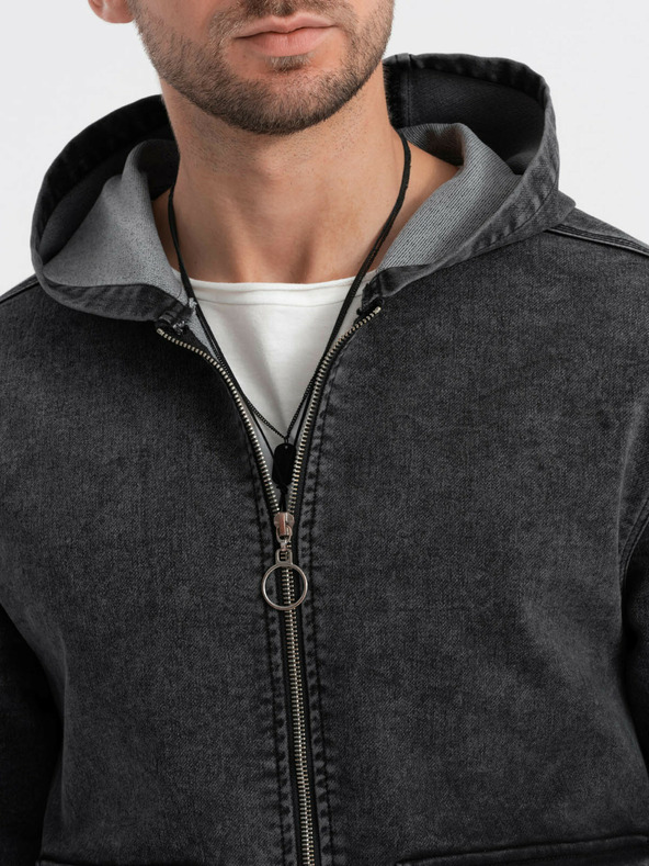 Ombre Clothing Черно мъжко дънково яке с качулка Ombre Clothing