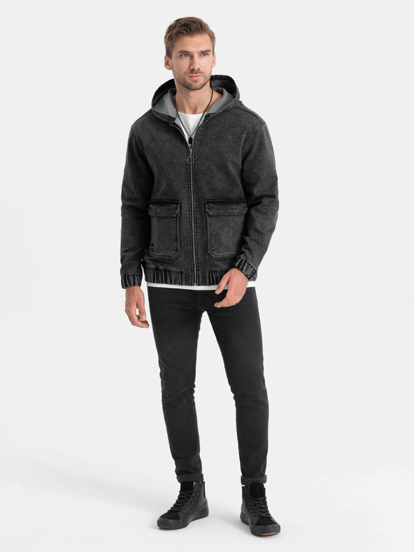 Ombre Clothing Черно мъжко дънково яке с качулка Ombre Clothing