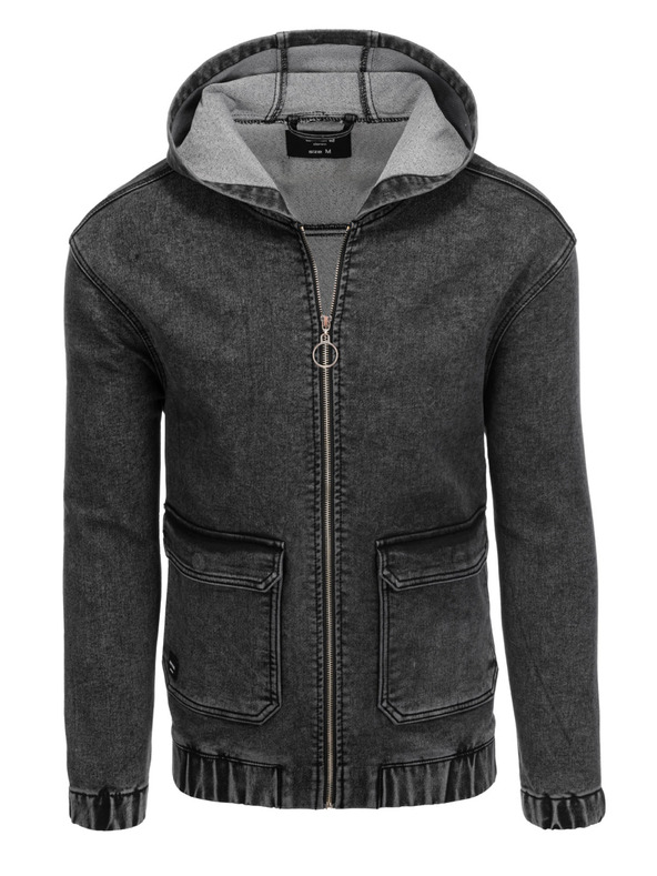 Ombre Clothing Черно мъжко дънково яке с качулка Ombre Clothing