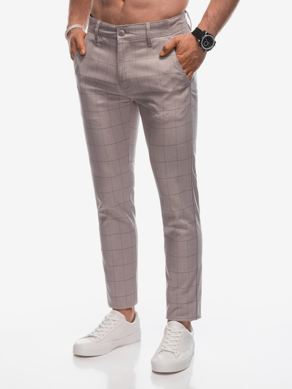 Edoti Бежови мъжки карирани панталони чино Edoti