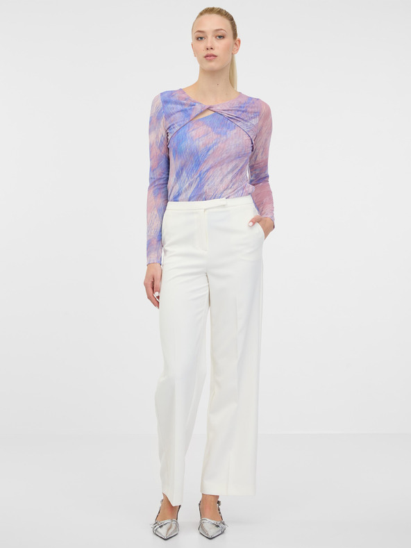 Orsay Светлорозова дамска тениска с дълъг ръкав и десен ORSAY