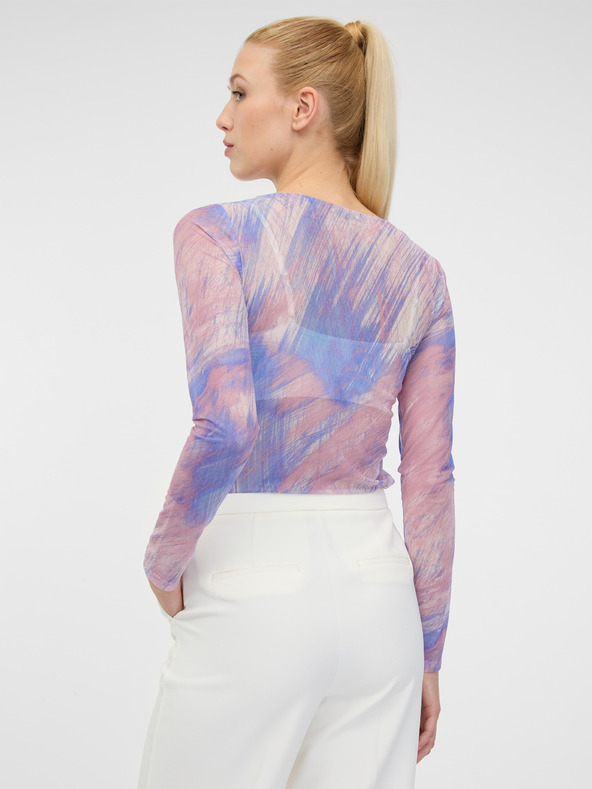 Orsay Светлорозова дамска тениска с дълъг ръкав и десен ORSAY