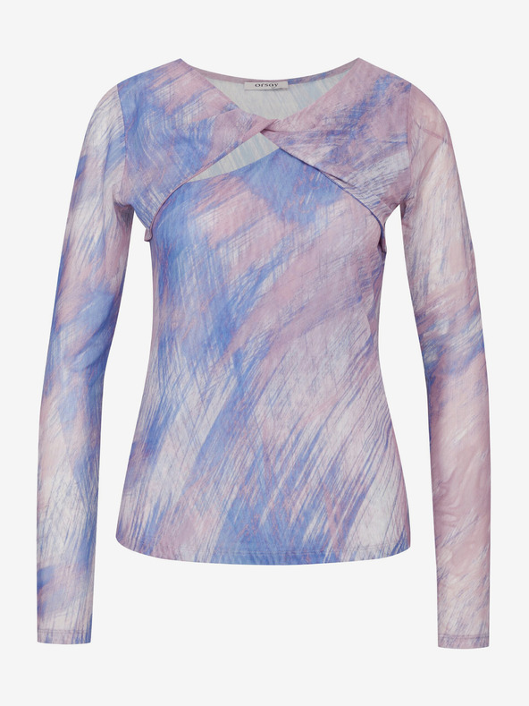 Orsay Светлорозова дамска тениска с дълъг ръкав и десен ORSAY