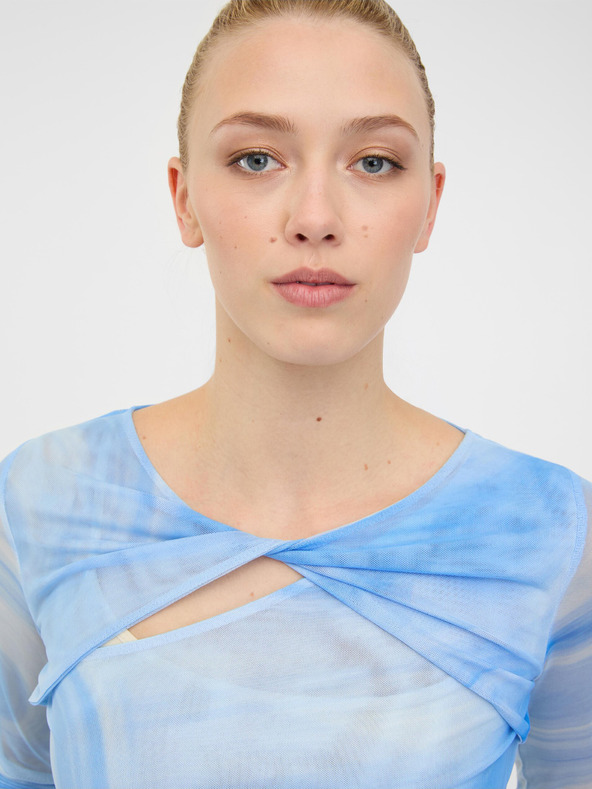 Orsay Синя дамска тениска с дълъг ръкав и десен ORSAY