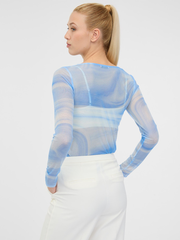 Orsay Синя дамска тениска с дълъг ръкав и десен ORSAY