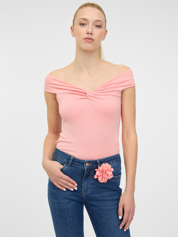 Orsay Светлорозова дамска тениска с къс ръкав и апликация ORSAY
