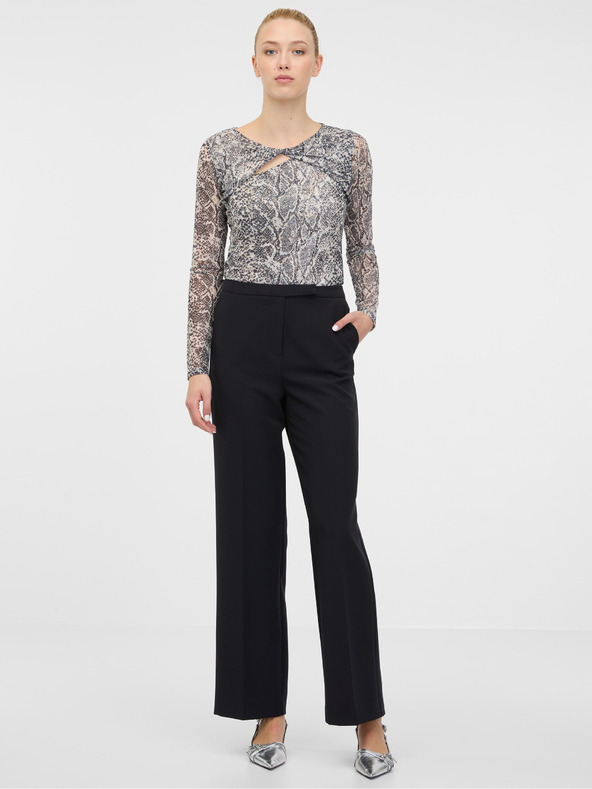 Orsay Черна дамска тениска с дълъг ръкав и десен ORSAY