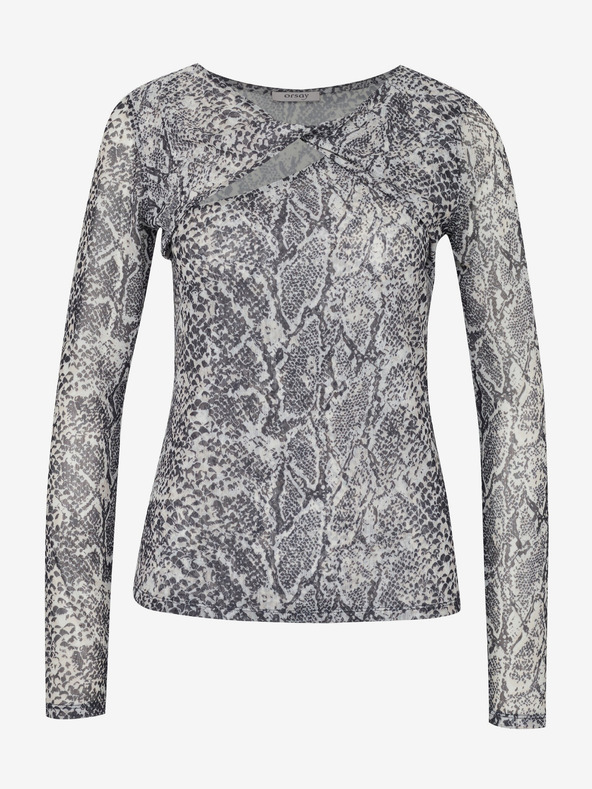 Orsay Черна дамска тениска с дълъг ръкав и десен ORSAY