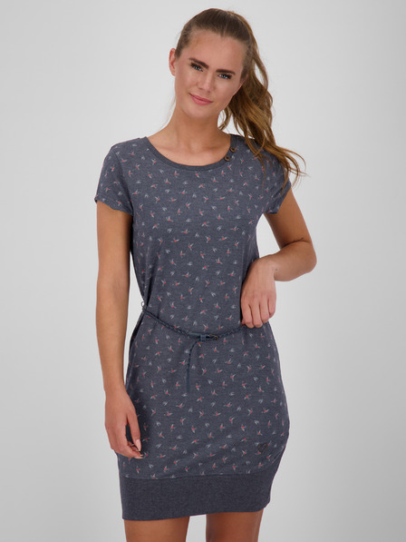 Alife and Kickin Тъмно сива шарена къса рокля за жени с колан Alife and Kickin