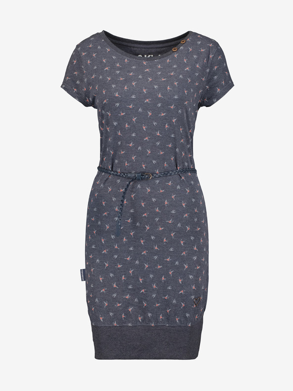 Alife and Kickin Тъмно сива шарена къса рокля за жени с колан Alife and Kickin