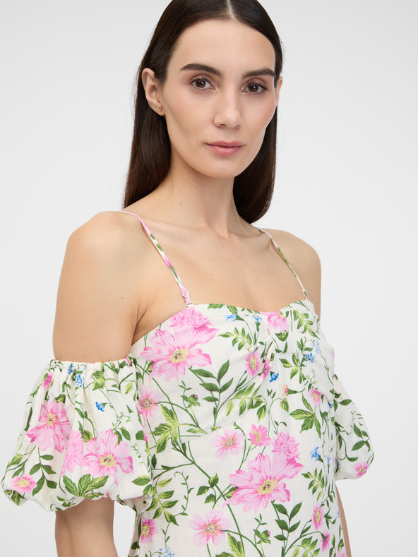 Orsay Кремава дамска миди рокля с лен ORSAY