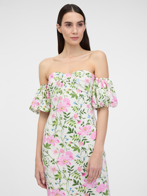 Orsay Кремава дамска миди рокля с лен ORSAY