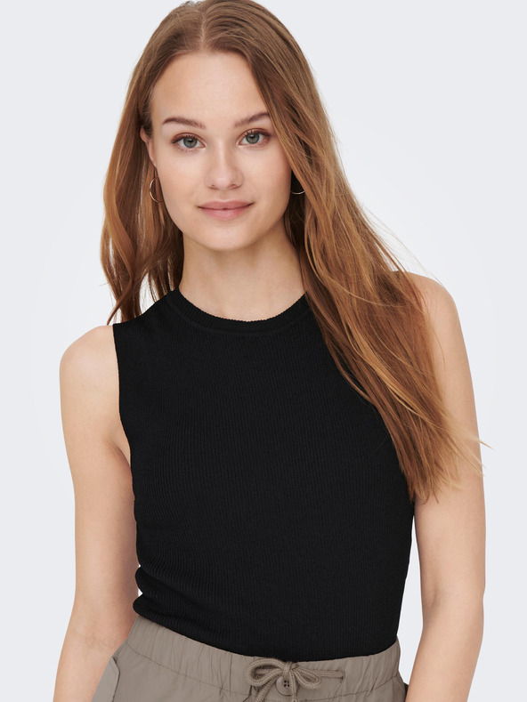 ONLY Черен дамски основен топ с ребра ONLY Majli