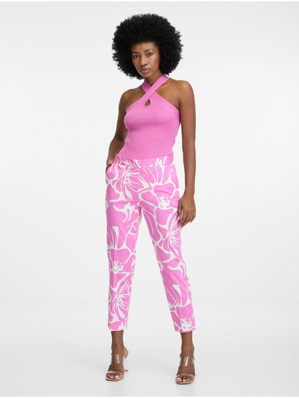 Orsay Розово-бял дамски панталон с десен ORSAY