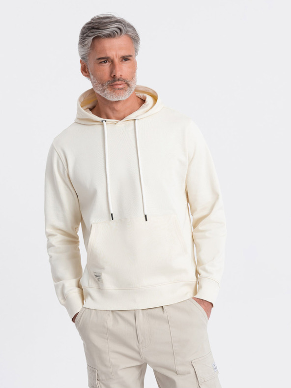 Ombre Clothing Кремав мъжки суитчър с кенгуру и качулка Ombre Clothing