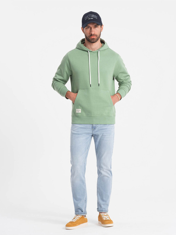 Ombre Clothing Зелен мъжки суитшърт с качулка Ombre Clothing