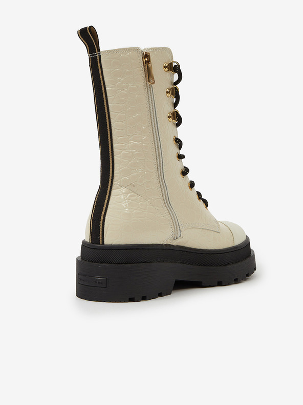 Scotch & Soda Кремави дамски кожени обувки Scotch & Soda Aubri Mid Boot Off Wht Croco